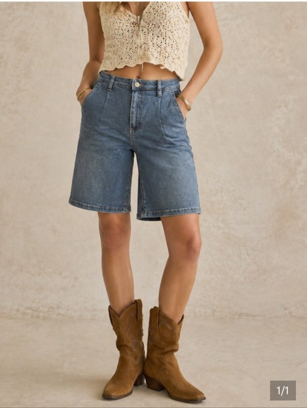 HighRise Blue Denim Bermuda Shorts Boutique Brand